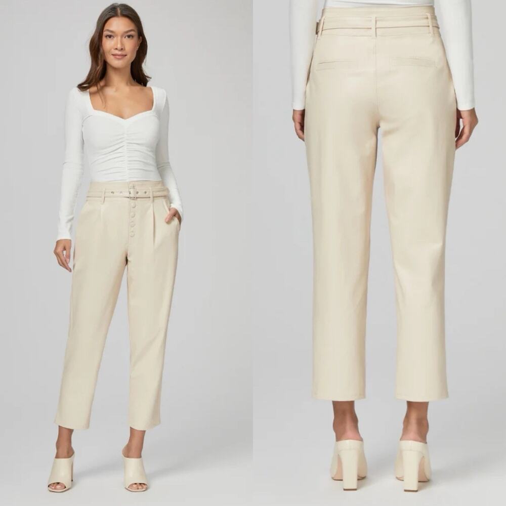 Paige Maria Vegan Leather Pants Size 10 Belted Tie Waist Pockets Dressy